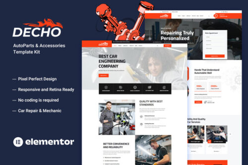 best car repair Elementor template kit instant download