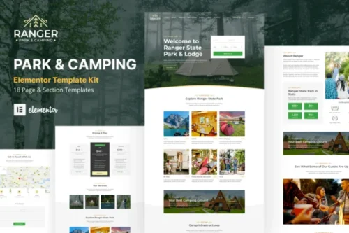 best camping Elementor template kit download for outdoor adventure websites