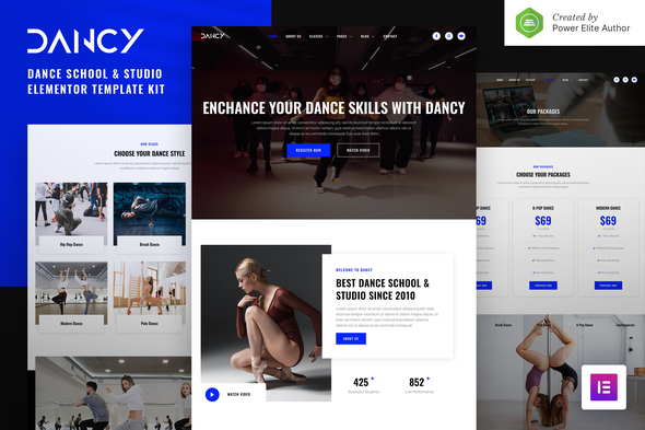 Dancy – Dance School & Studio Elementor Template Kit best dance school Elementor template kit instant download