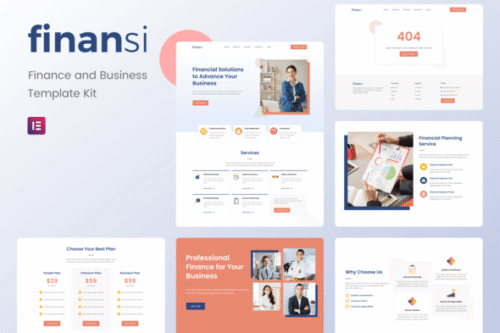 Premium finance Elementor template kit instant download