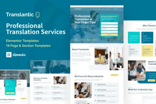 best Translantic translation agency Elementor template download