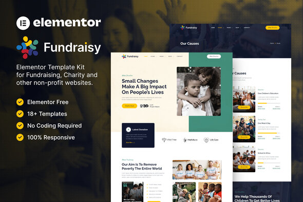 Fundraisy – Charity & Fundraising Elementor Template Kit best Fundraisy Elementor template kit charity download
