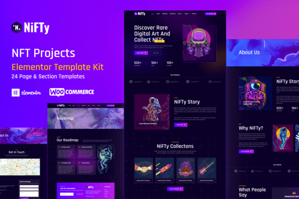 NiFTy - NFT Project & Portfolio WordPress Elementor Template Kit best NFT WordPress template kit instant download