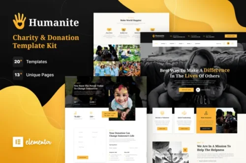best Humanite charity Elementor template kit download
