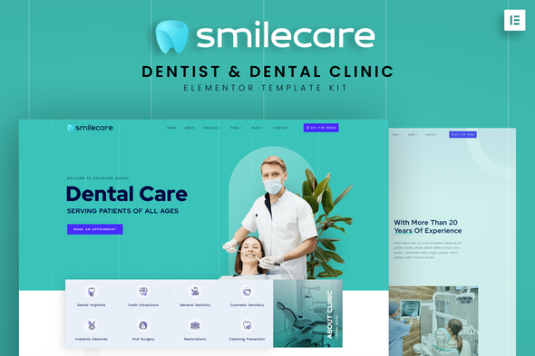 Smilecare - Dentist & Dental Clinic Elementor Template Kit Smilecare dental clinic Elementor template