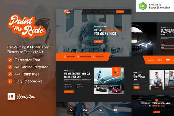 PaintMyRide – Car Painting & Modification Elementor Template Kit best PaintMyRide car painting website template download