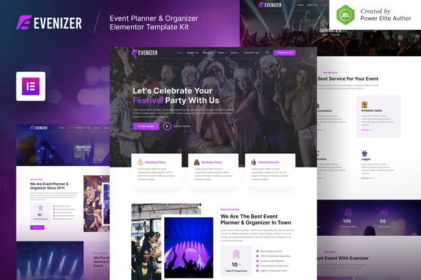 Evenizer – Event Planner & Organizer Elementor Template Kit best event planner Elementor template kit instant download