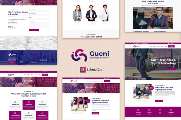 Gueni - Business Solution Elementor Template Kit best Gueni corporate Elementor template kit for business website