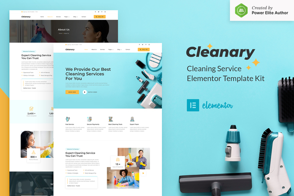 Cleanary - Cleaning Service Company Elementor Template Kit best cleaning service Elementor template kit instant download