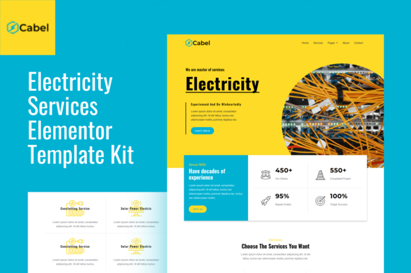 Cabel - Electricity Services Elementor Template Kit best electricity services Elementor template kit download