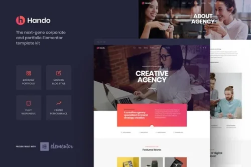 best Hando corporate portfolio Elementor template kit download