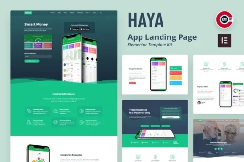 best Haya app startup Elementor template instant download