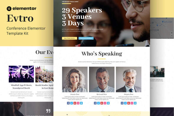 Evtro - Conference Event Elementor Template Kit best Elementor conference event template kit download