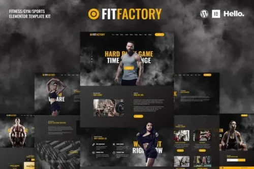 best fitness gym Elementor template kit dark theme download