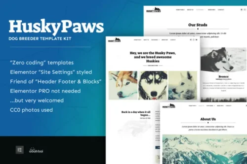 best dog breeder Elementor template kit download