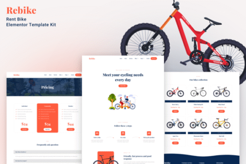 best bike rental Elementor template kit instant download