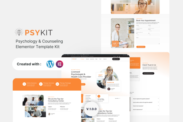 Psykit - Psychology & Counseling Elementor Template Kit best psychology Elementor template kit for counseling practice download