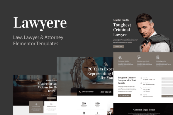 Lawyere - Legal & Attorney Elementor Template Kit Lawyere Elementor template kit for professional law firm websites