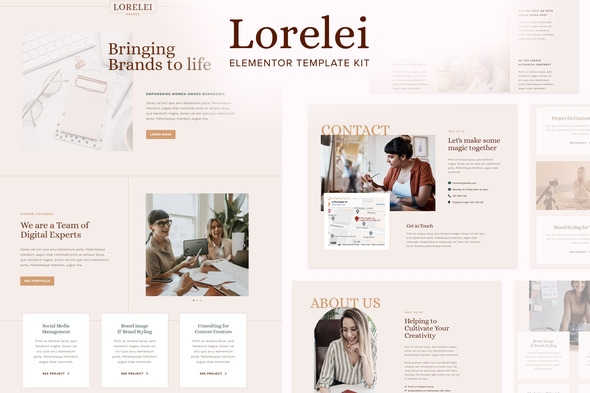 Lorelei - Feminine Business Elementor Template Kit best feminine Elementor template kit instant download