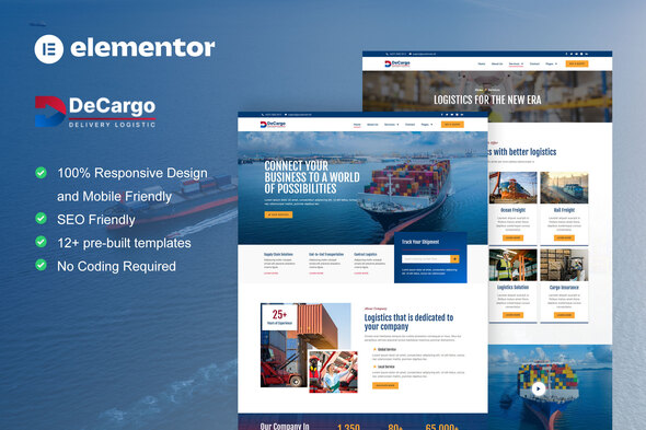 DeCargo - Logistics & Transportation Services Elementor Template Kit best logistics Elementor template for transportation websites download
