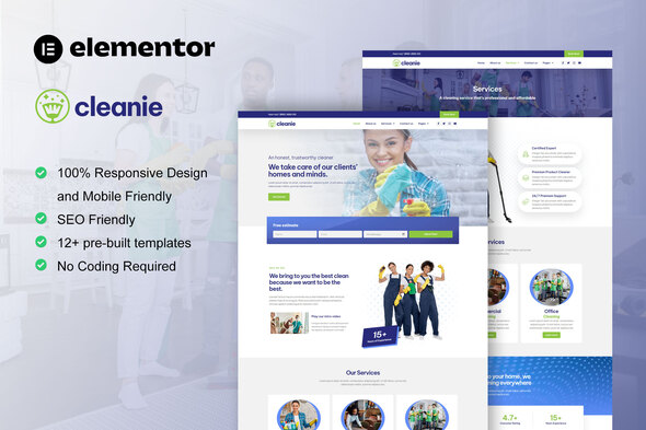 Cleanie - Cleaning Service Company Elementor Template Kit best Elementor Template Kit for Cleaning Services premium download