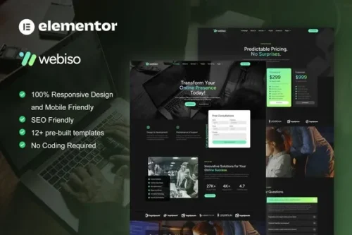 best Webiso dark digital agency Elementor template download