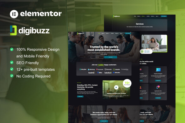 DigiBuzz - Dark Digital Agency Elementor Template Kit best dark digital agency Elementor template kit download