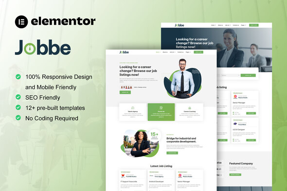 Jobbe - Job Listing & Recruitment Agency Elementor Template Kit best recruitment agency Elementor template instant download