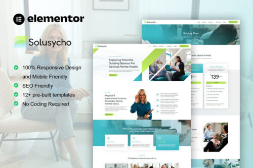 Psychology Elementor template kit for therapists and mental health professionals