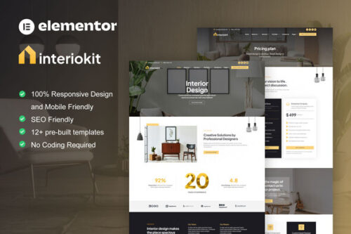 best interior design Elementor template kit instant download