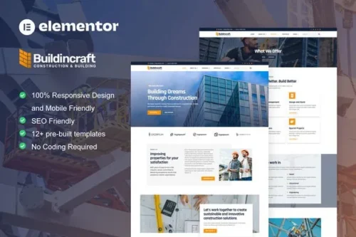best BuildinCraft Elementor template kit construction download