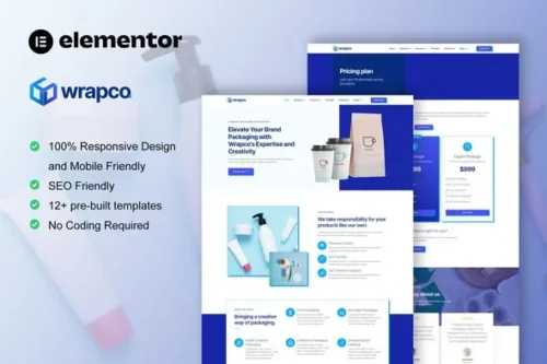 best packaging company Elementor template kit instant download