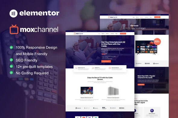 MoxChannel - TV Channel Service Elementor Template Kit best MoxChannel TV channel website template download
