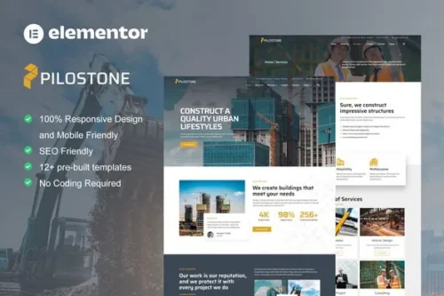 best Pilostone construction Elementor template kit download