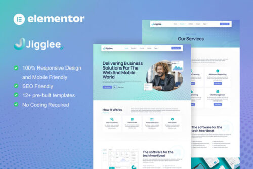best Jigglee tech startup Elementor template kit download