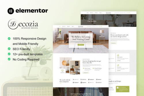 best Decozia interior design Elementor template kit download