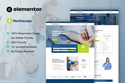 best FlexTherapy Elementor template for physiotherapy websites instant download