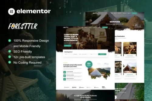 best camping Elementor template kit instant download adventure site