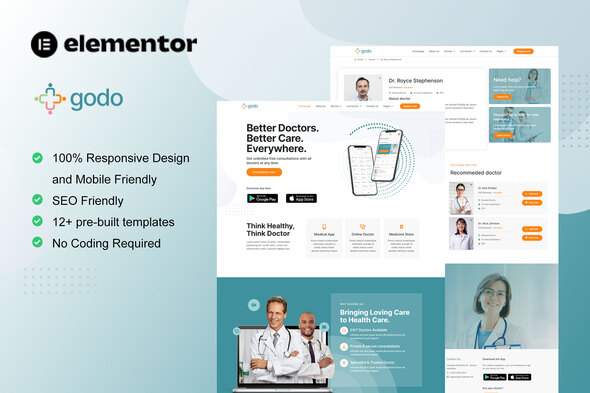 Godo - Doctor & Medical Saas Elementor Template Kit best Godo medical Elementor template kit instant download