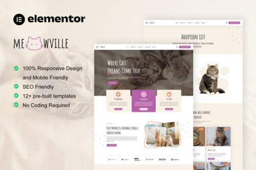 best MeowVille animal shelter Elementor template download