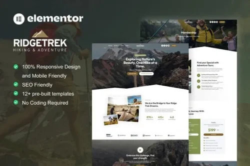 best RidgeTrek hiking Elementor template kit download