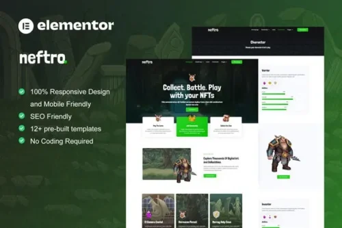 best Neftro NFT game Elementor template kit download