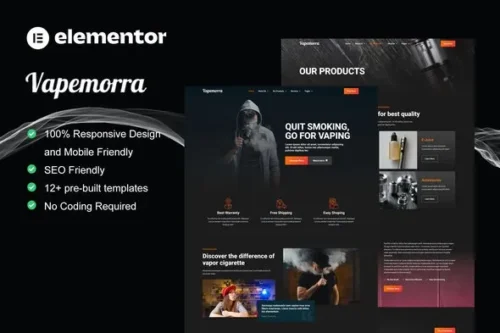 best Vape Store Elementor template kit instant download