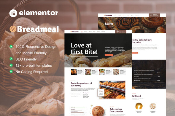 BreadMeal - Bakery & Cake Elementor Template Kit best bakery Elementor template kit for professional cake shop websites