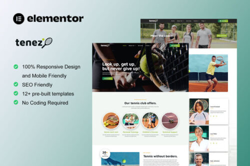 best Tenez Elementor template kit for tennis club website