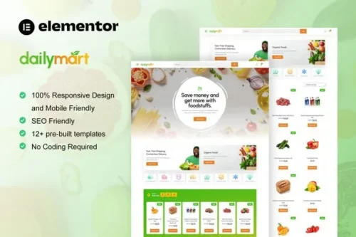best grocery store Elementor template kit instant download