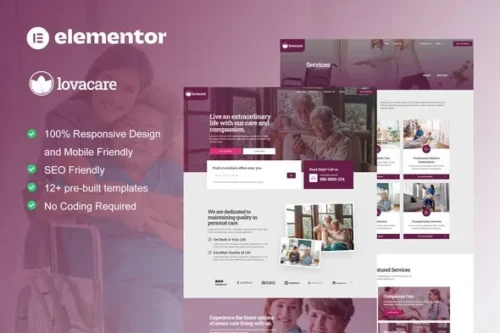 best senior care Elementor template kit instant download