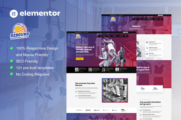 Rebound - Basketball Team & Sport Club Elementor Template Kit best basketball team Elementor template kit instant download