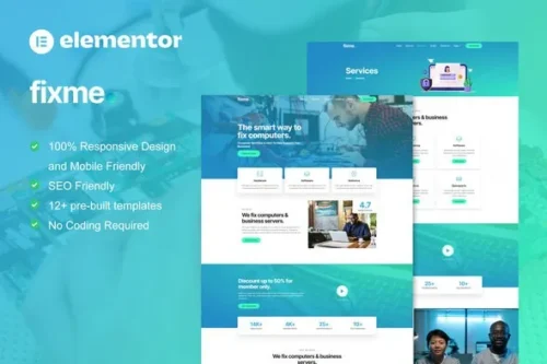 Fixme Elementor computer repair website template for IT service businesses