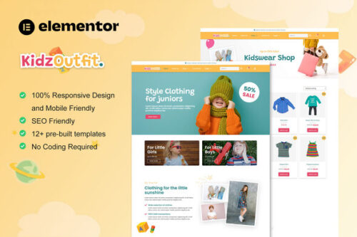best kids fashion shop Elementor template kit download